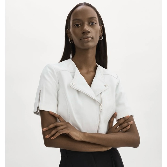 LAMARQUE White cropped leather motorcycle jacket. - Picture 7 of 10